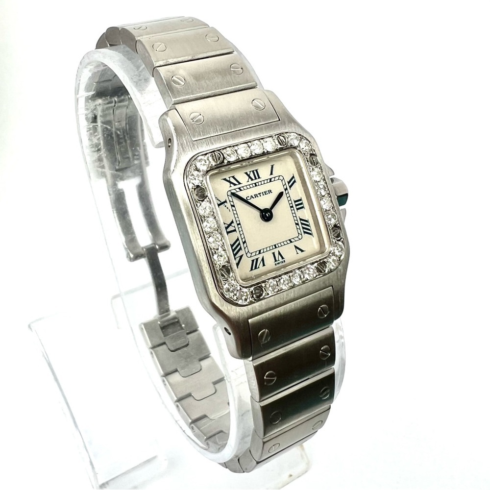 CARTIER SANTOS GALBEE 24mm Quartz Steel 0.69TCW Watch NEW Model Blue Numerals - Picture 4 of 7
